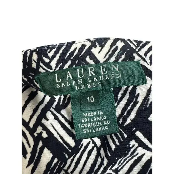 Lauren Ralph Lauren Dress Women's 10 Black Cream V Neck Cinched Waist Old Money - Picture 2 of 13
